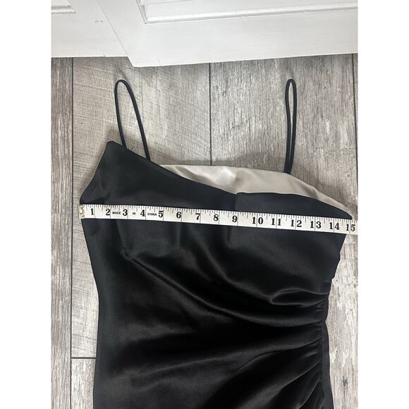 VTG Y2K Cache B/W Satin Asymmetrical Evening Dress Minimal Draped Formal Gown 6 - Picture 8 of 15